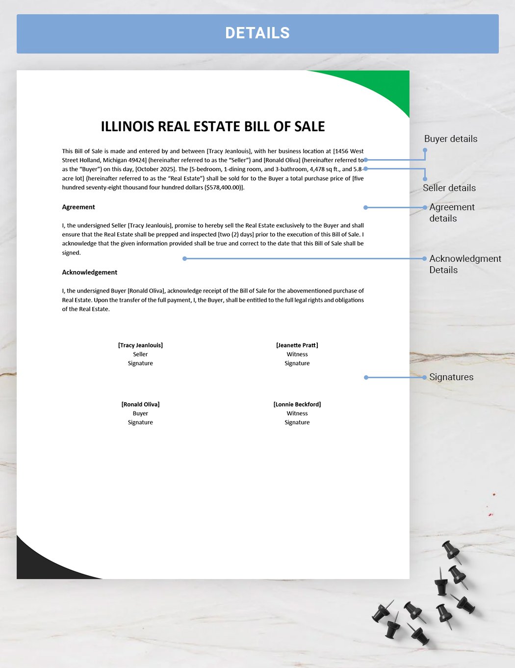 Illinois Real Estate Bill of Sale Template