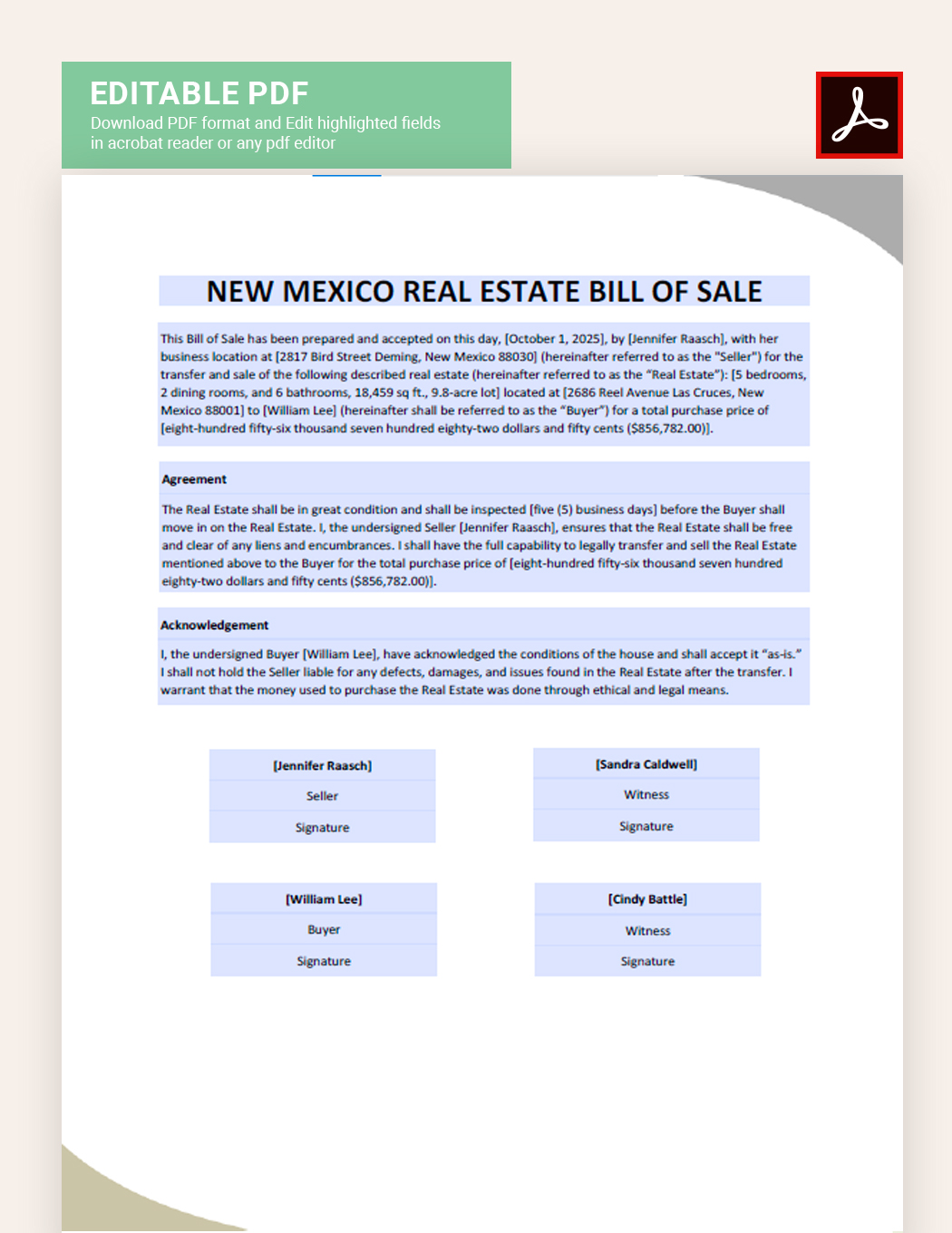 New Mexico Real Estate Bill Of Sale Template