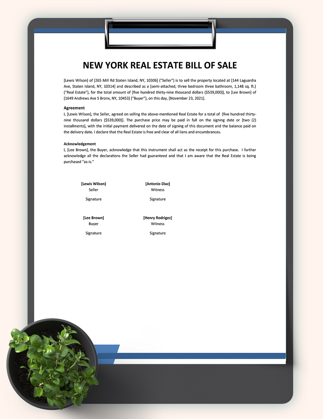New York Real Estate Bill Of Sale Template