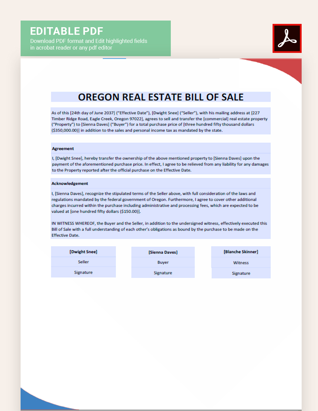 Oregon Real Estate Bill Of Sale Template