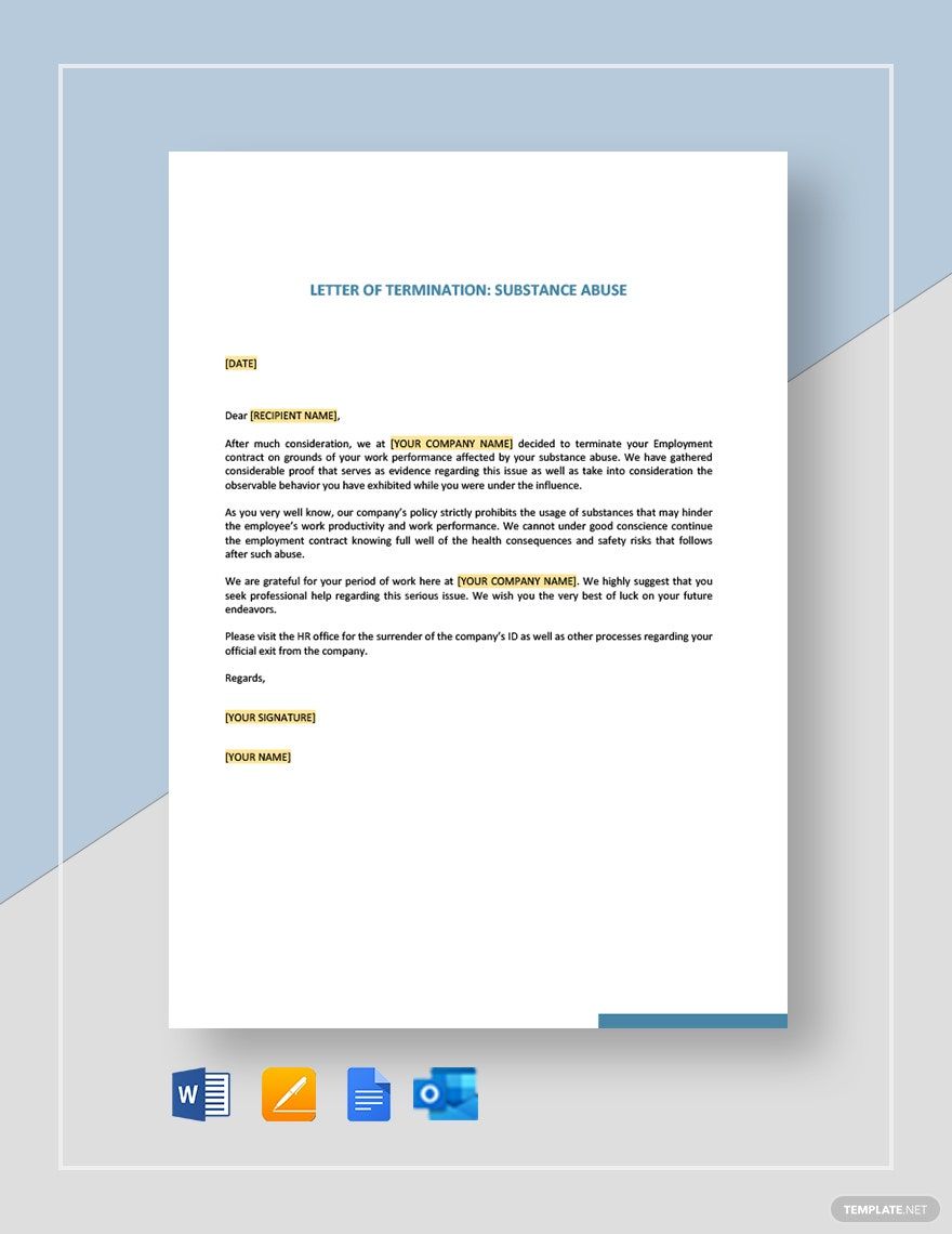 Termination Letter - Substance Abuse Template