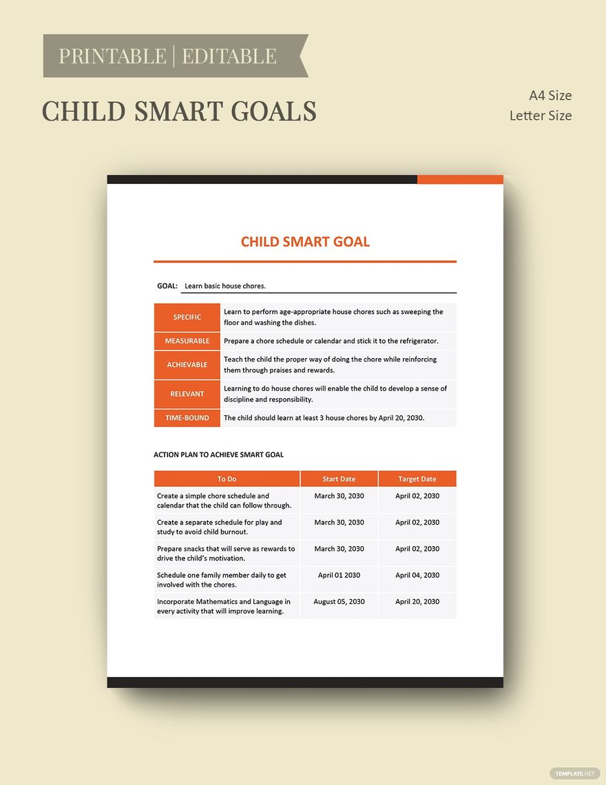 Child Smart Goals Template in Word, Google Docs, Excel, PDF, Google Sheets, PowerPoint, Google Slides