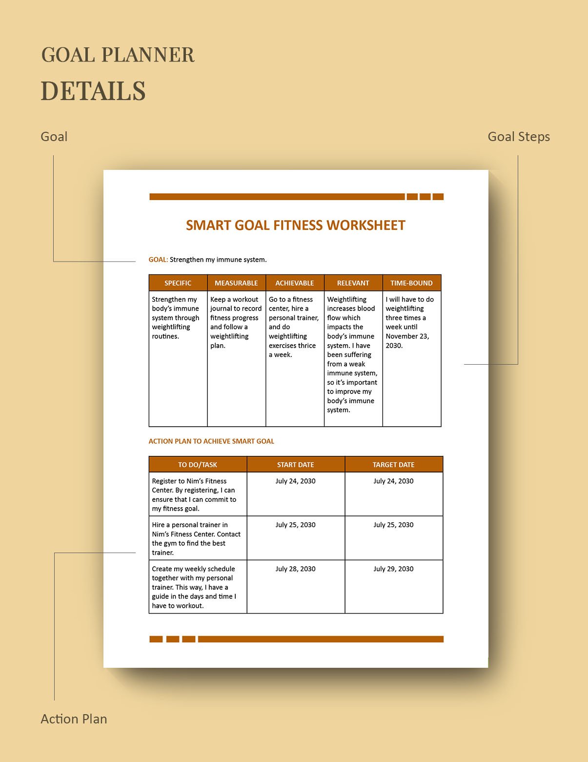 Smart Goals Fitness Worksheet Template