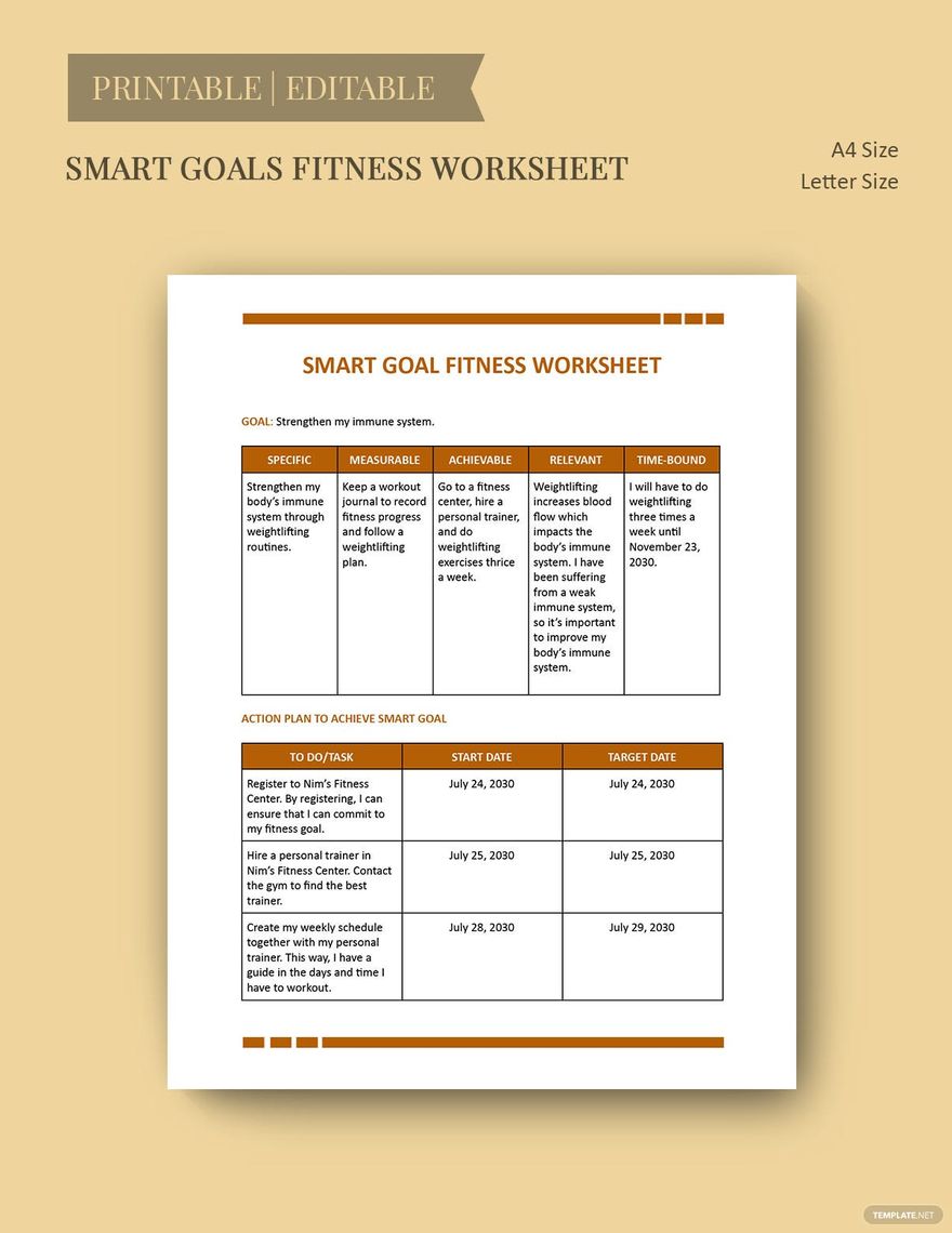    Smart Goals Fitness Worksheet Template