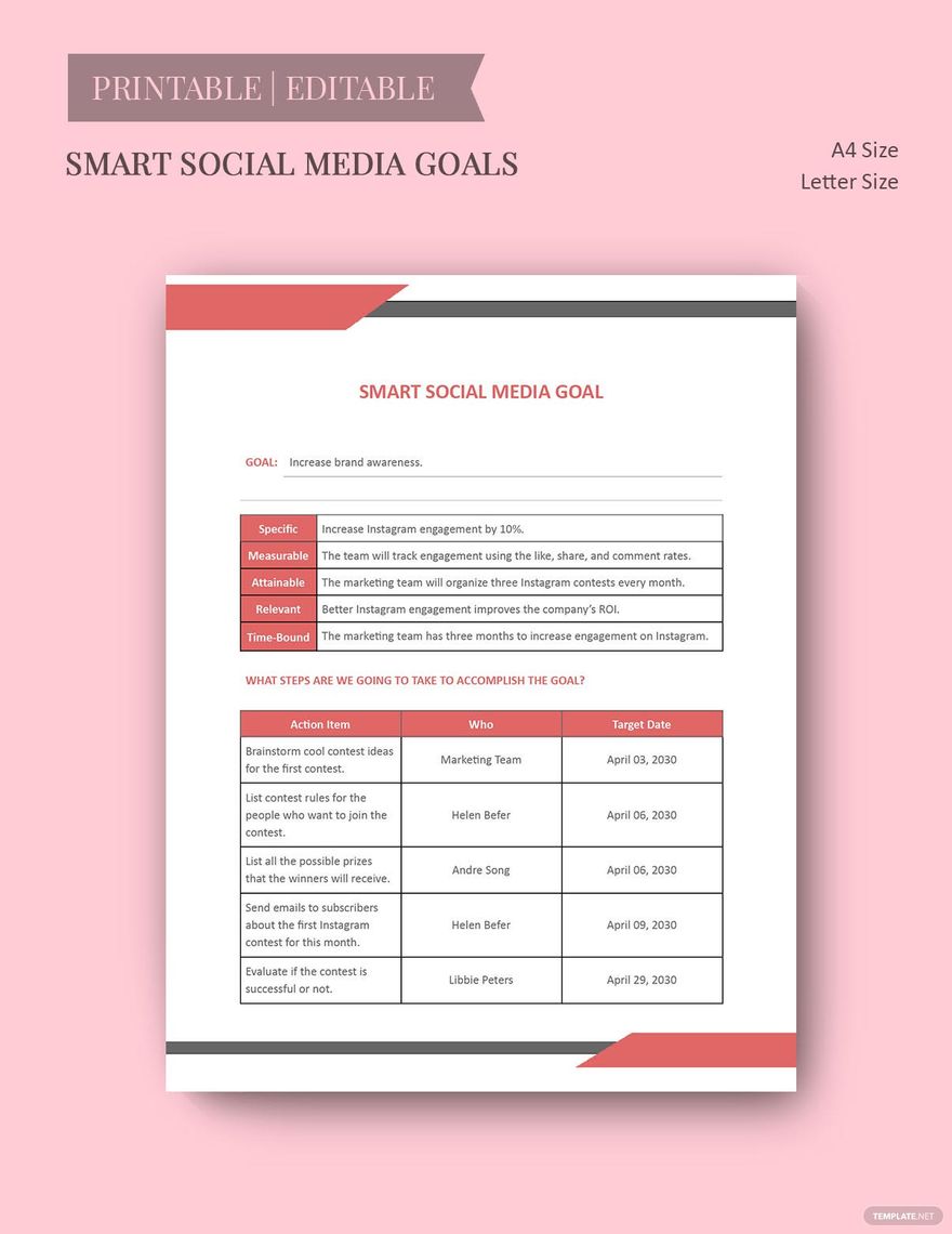 Smart Social Media Goals Template Google Docs, Google Sheets, Google