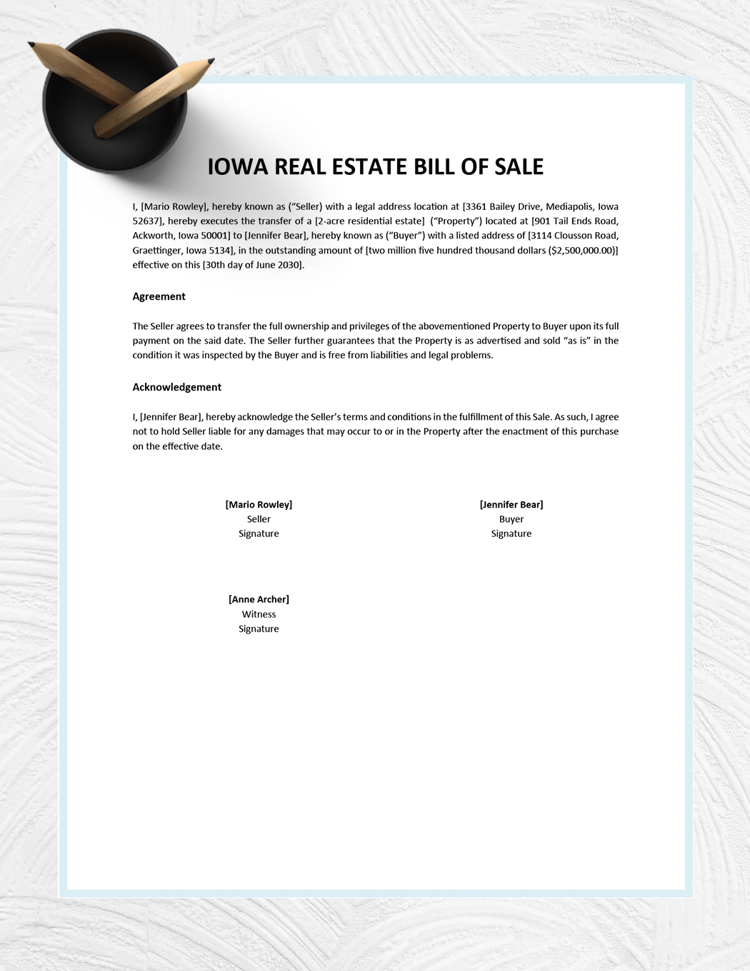 Iowa Real Estate Bill of Sale Template