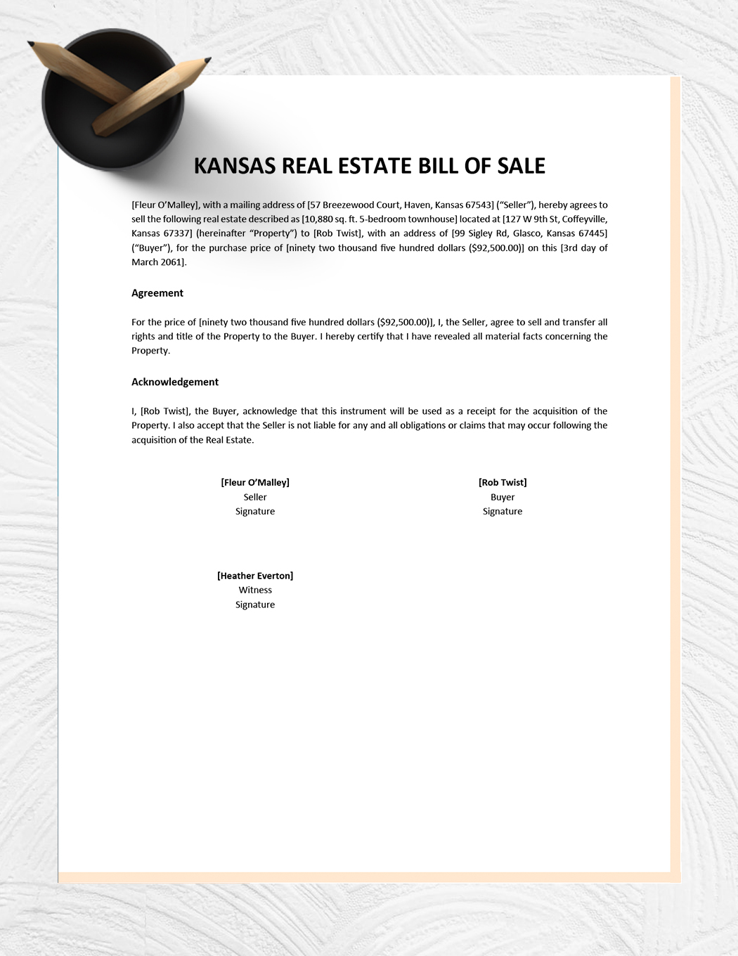 Kansas Real Estate Bill of Sale Template