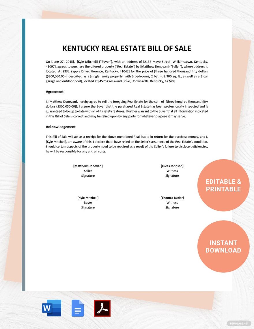 Kentucky Real Estate Bill of Sale Template