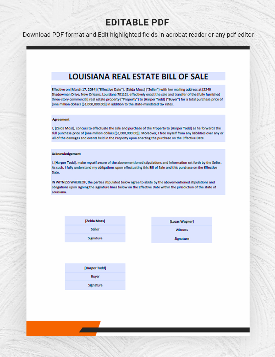 Louisiana Real Estate Bill of Sale Form Template
