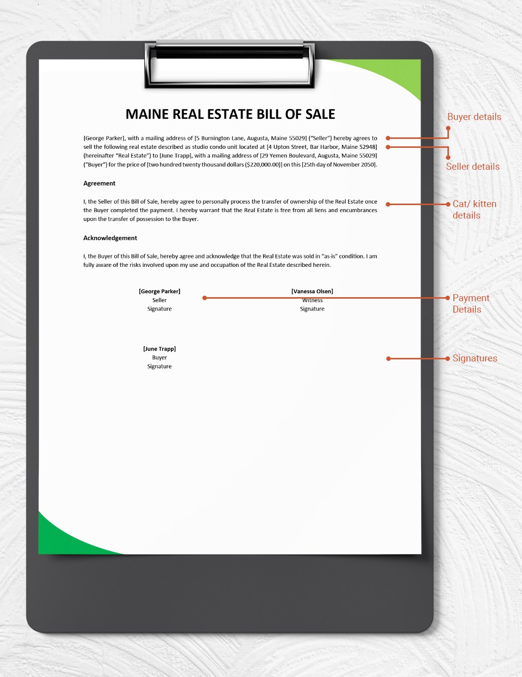 Maine Real Estate Bill of Sale Template