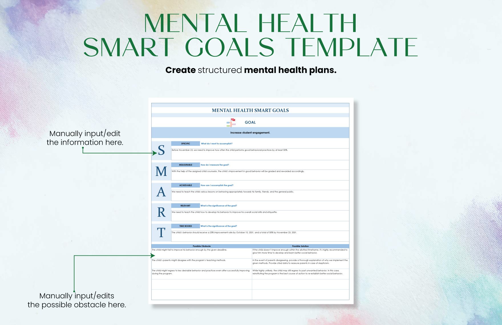 Mental Health Smart Goals Template