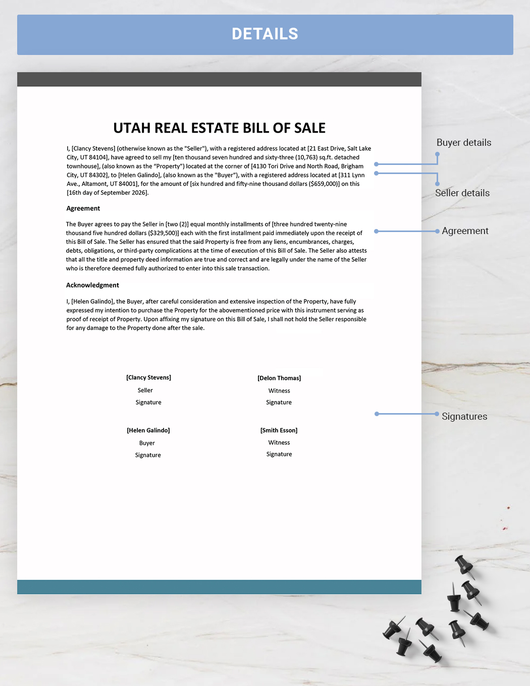 Utah Real Estate Bill of Sale Template