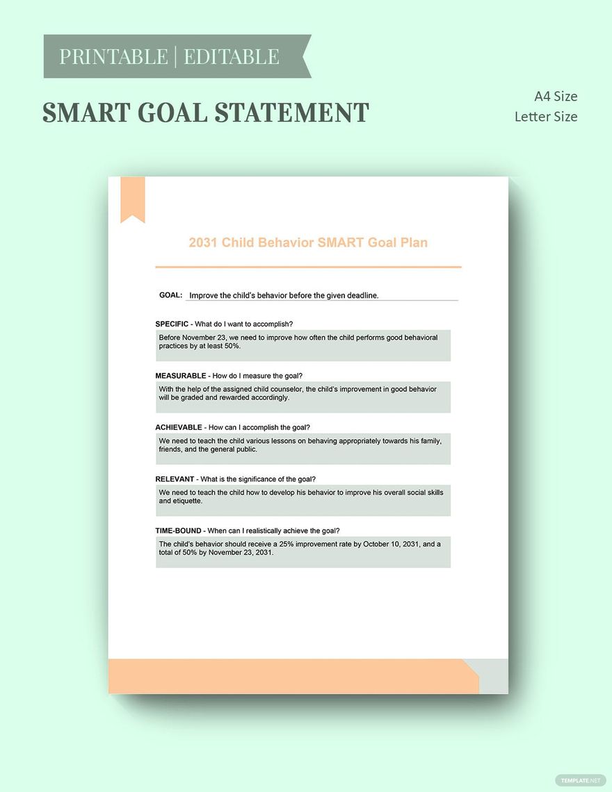Smart Behavior Goals Template in Word, Google Docs, Excel, PDF, PowerPoint, Google Slides