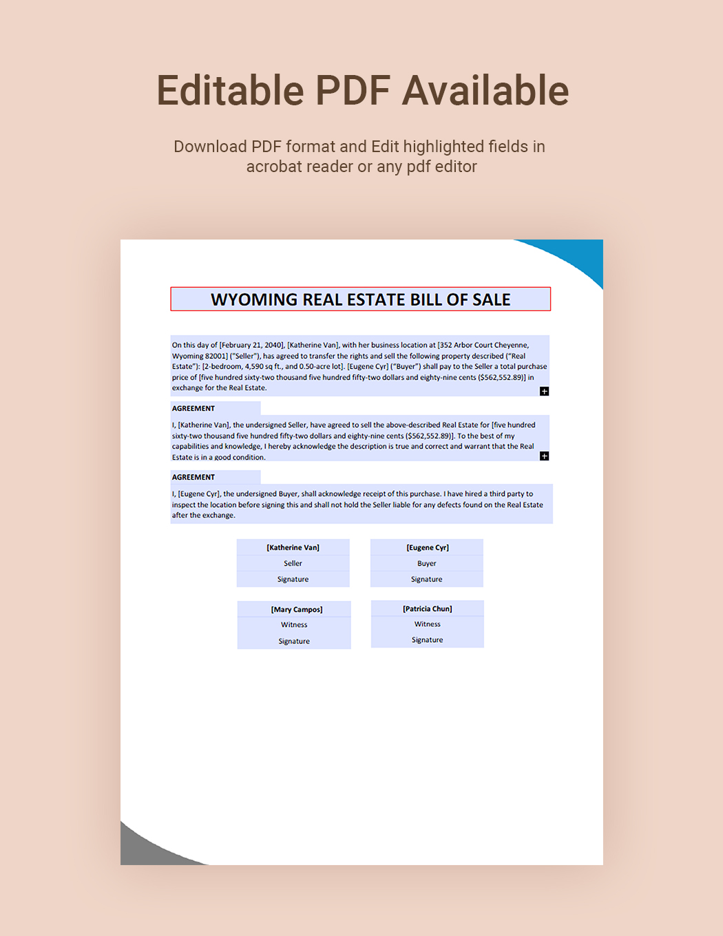 Wyoming Real Estate Bill of Sale Template