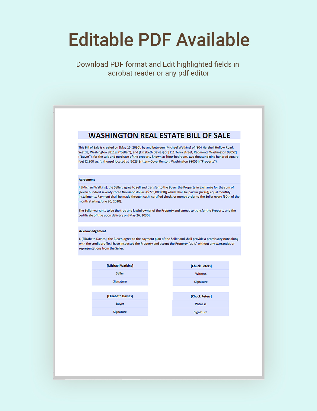 Washington Real Estate Bill of Sale Template - Google Docs, Word, PDF ...