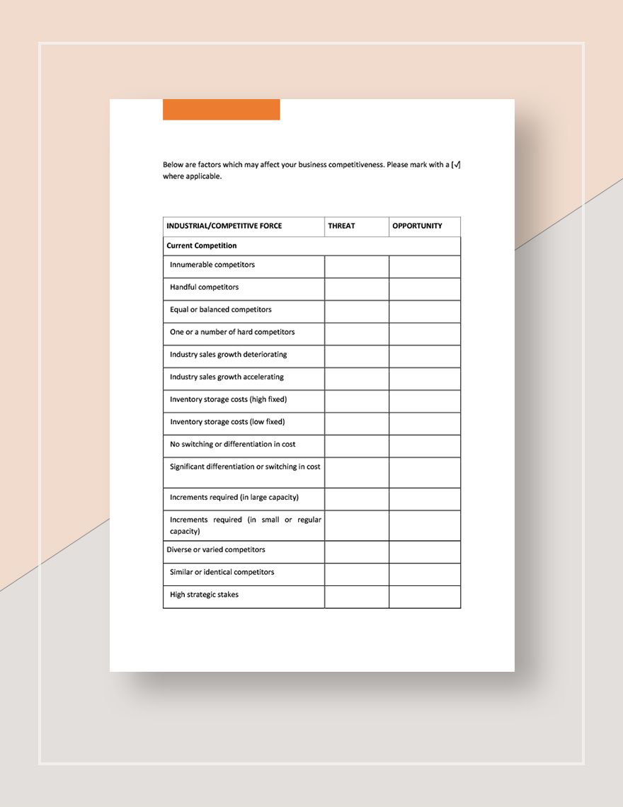 Worksheet Industry  Competitive Forces Analysis  Template