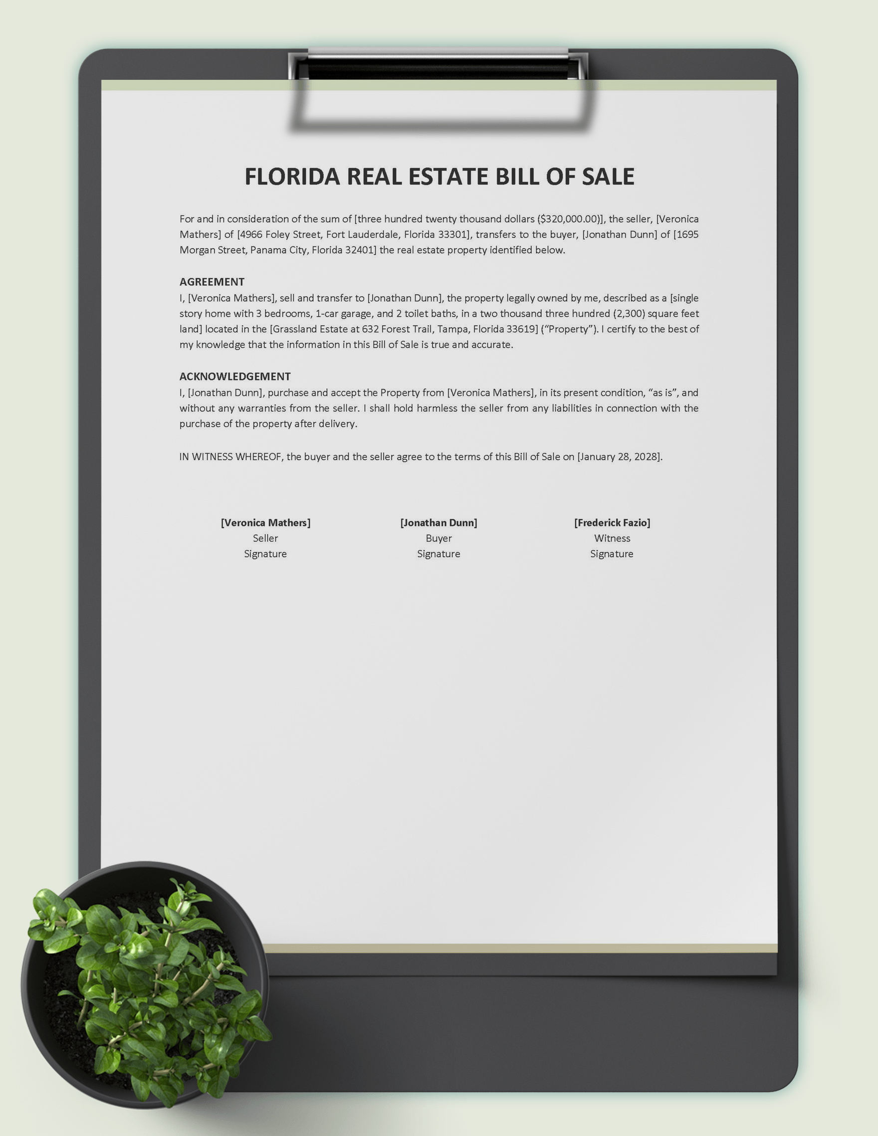 Florida Real Estate Bill of Sale Template