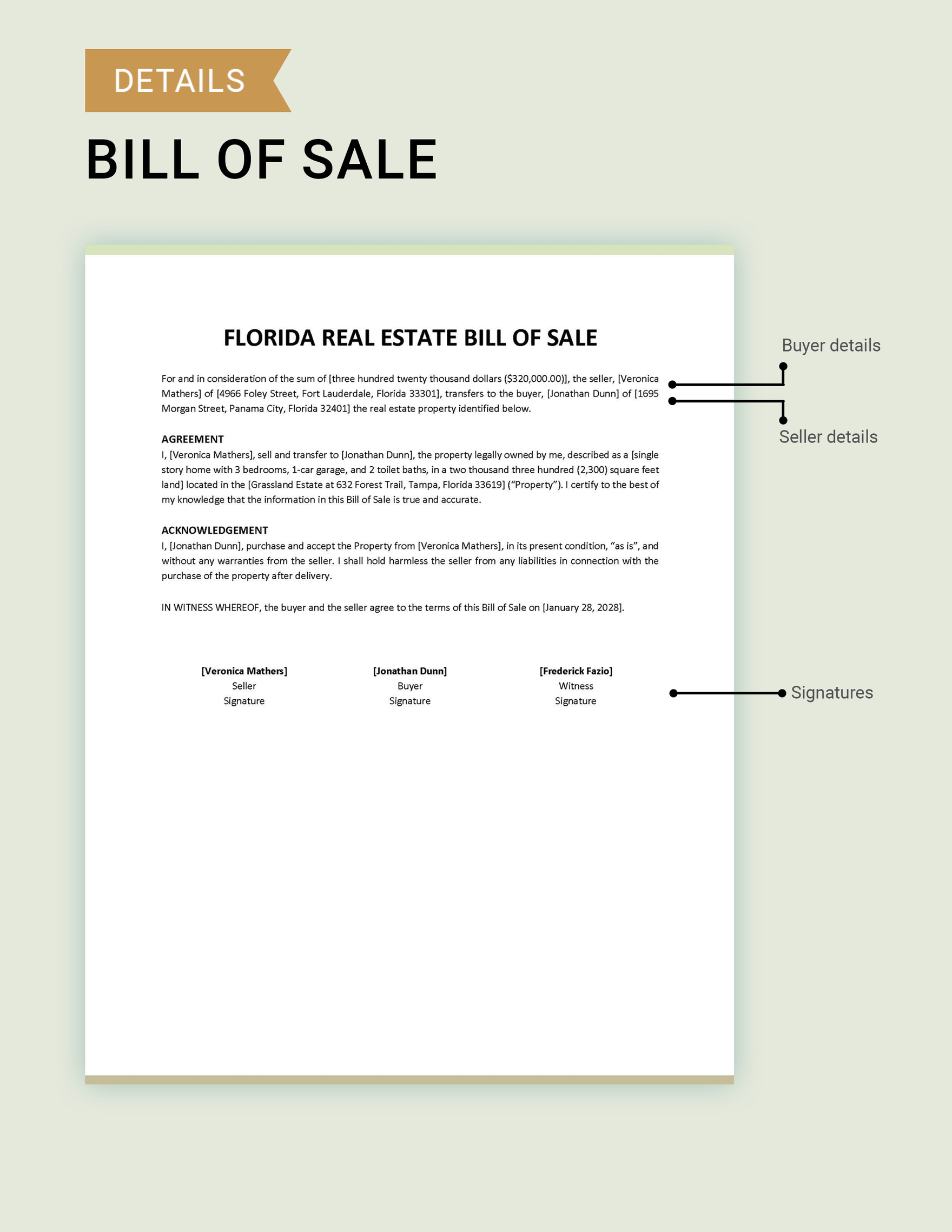 Florida Real Estate Bill of Sale Template