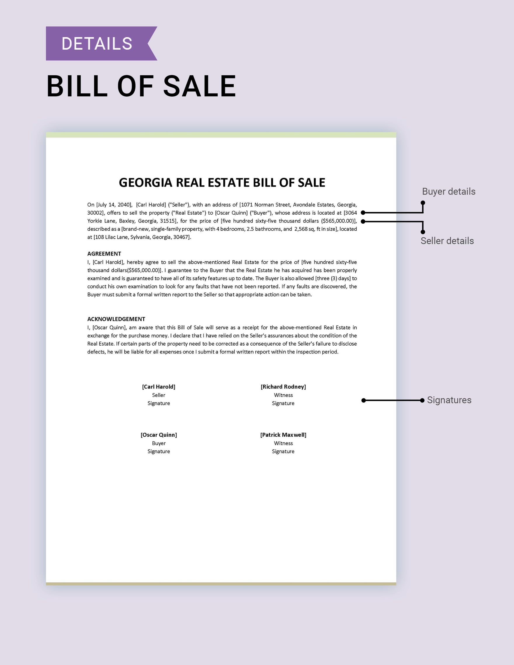 Georgia Real Estate Bill of Sale Template