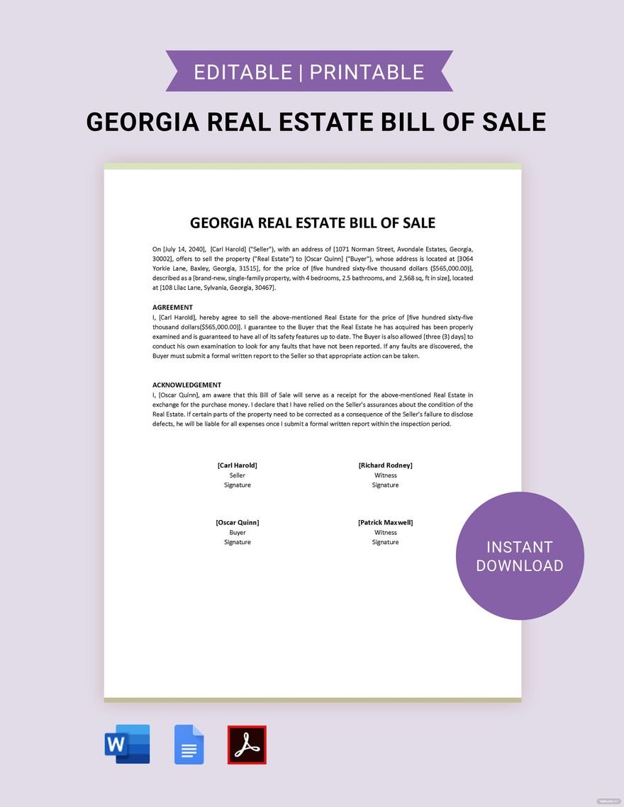 Georgia Real Estate Bill of Sale Template