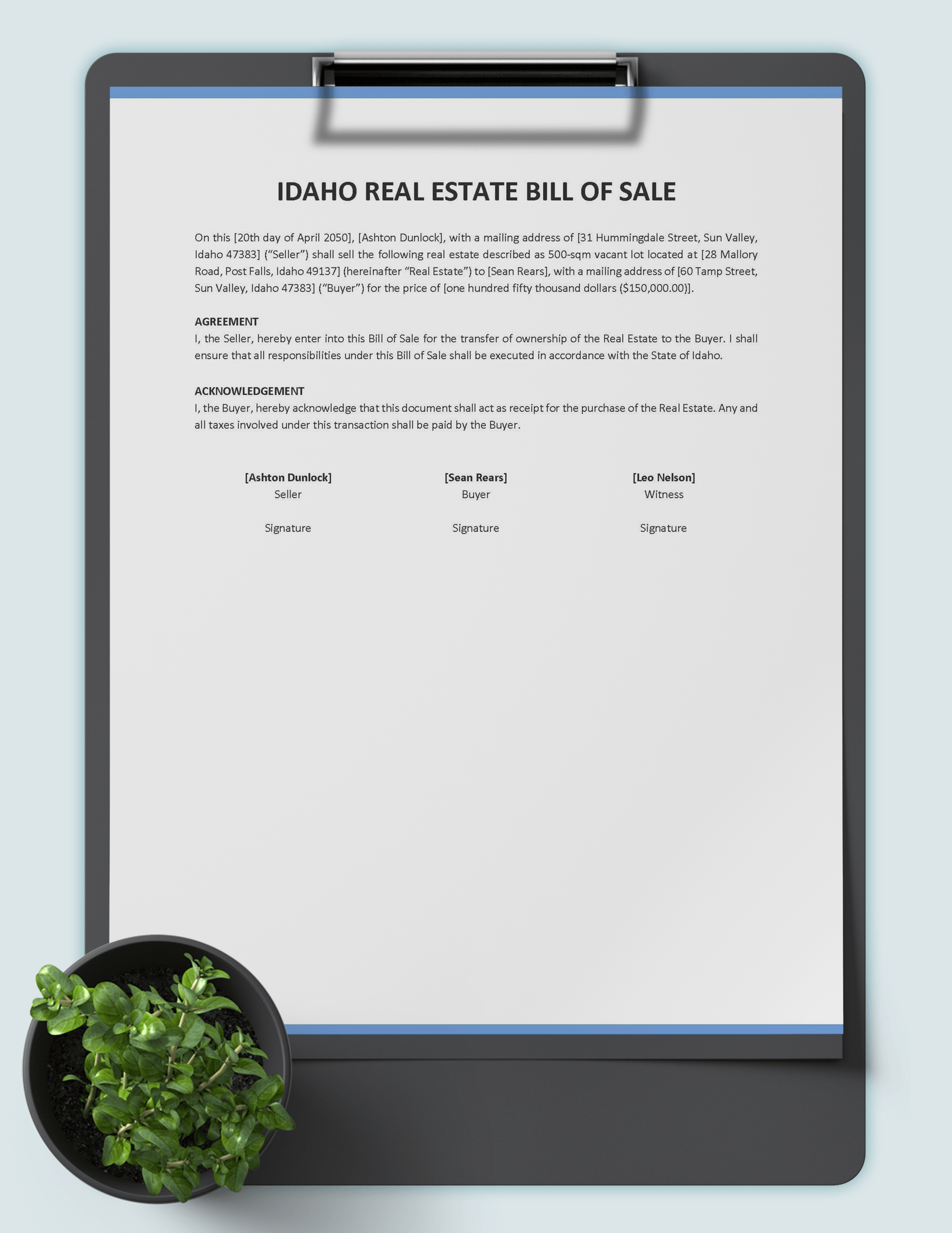Idaho Real Estate Bill of Sale Template