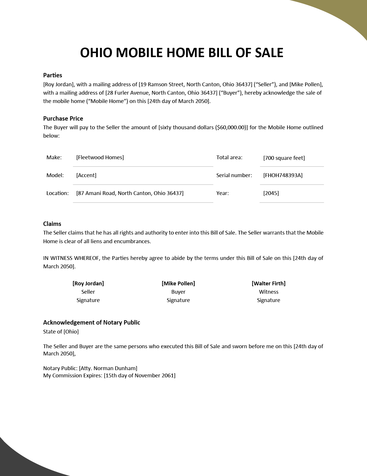 Free Ohio Furniture Bill of Sale Form Template Google Docs, Word, PDF