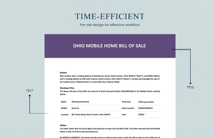 Ohio Mobile Home Bill Of Sale Form Template