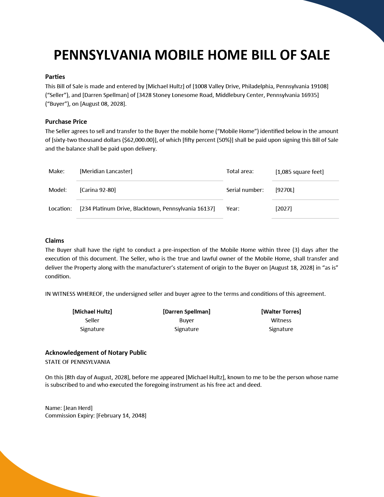 Free Mobile Home Sale Receipt Template Word Pdf Eforms Hot Sex Picture