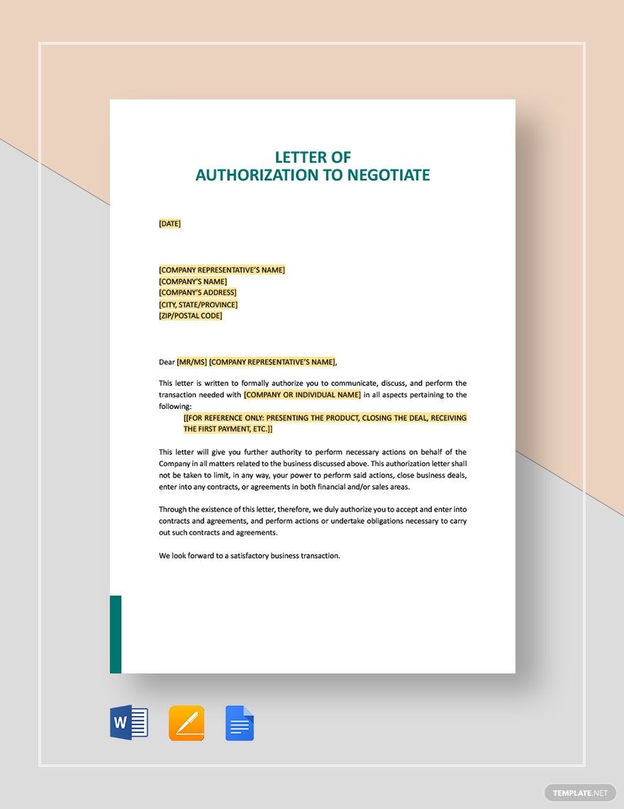 Letter of Authorization to Negotiate Template
