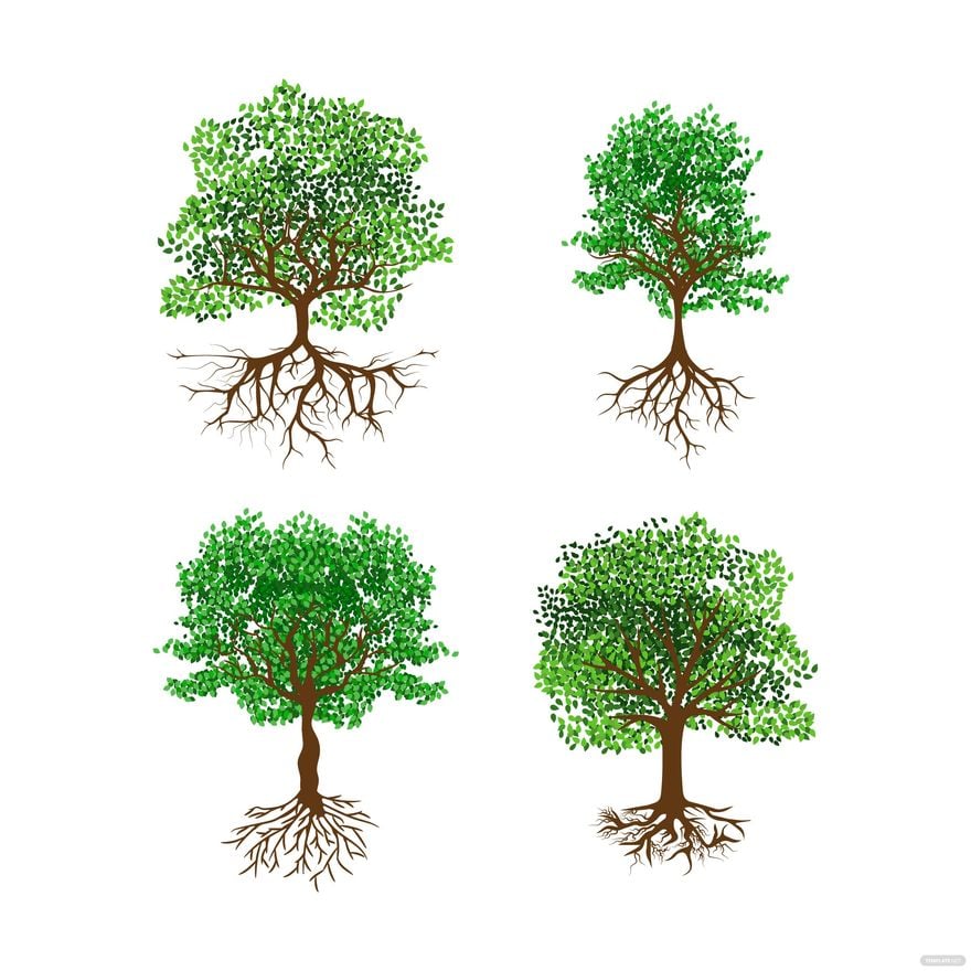Free Tree with Roots Vector