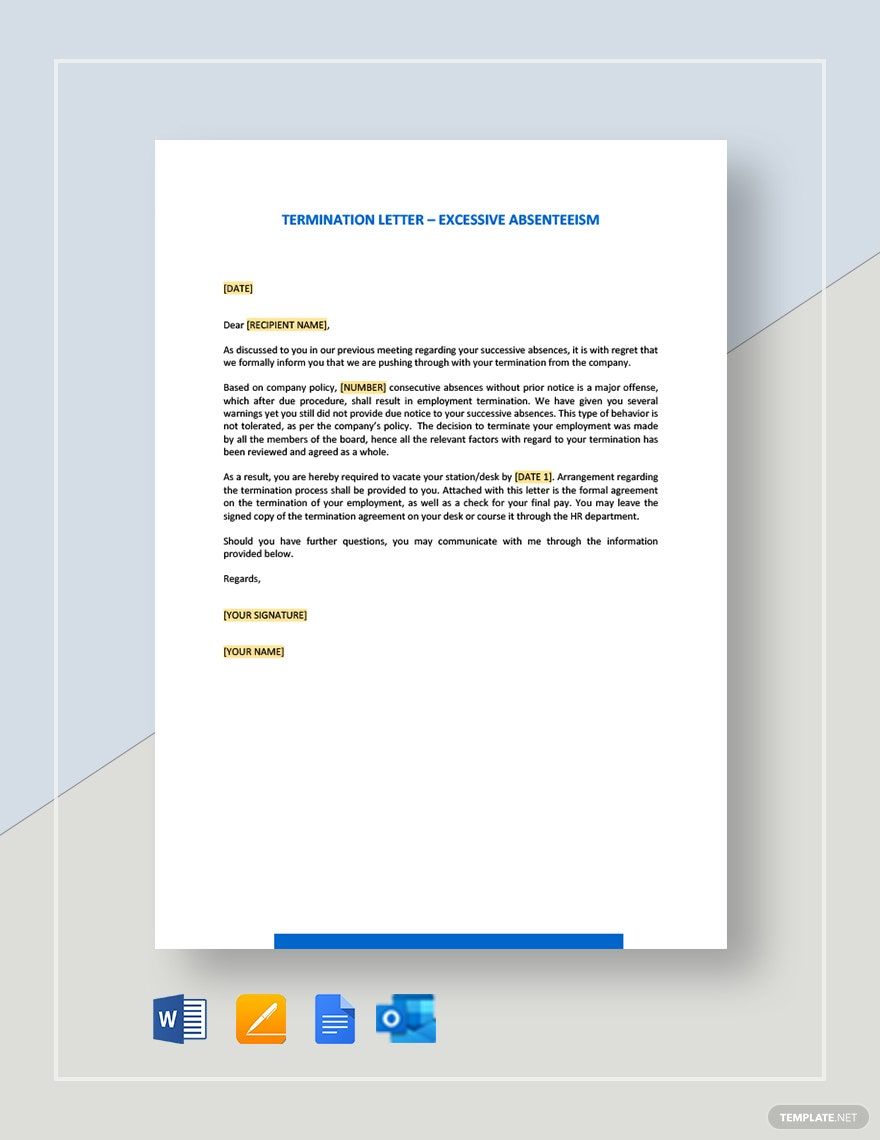 Termination Letter - Excessive Absenteeism Template