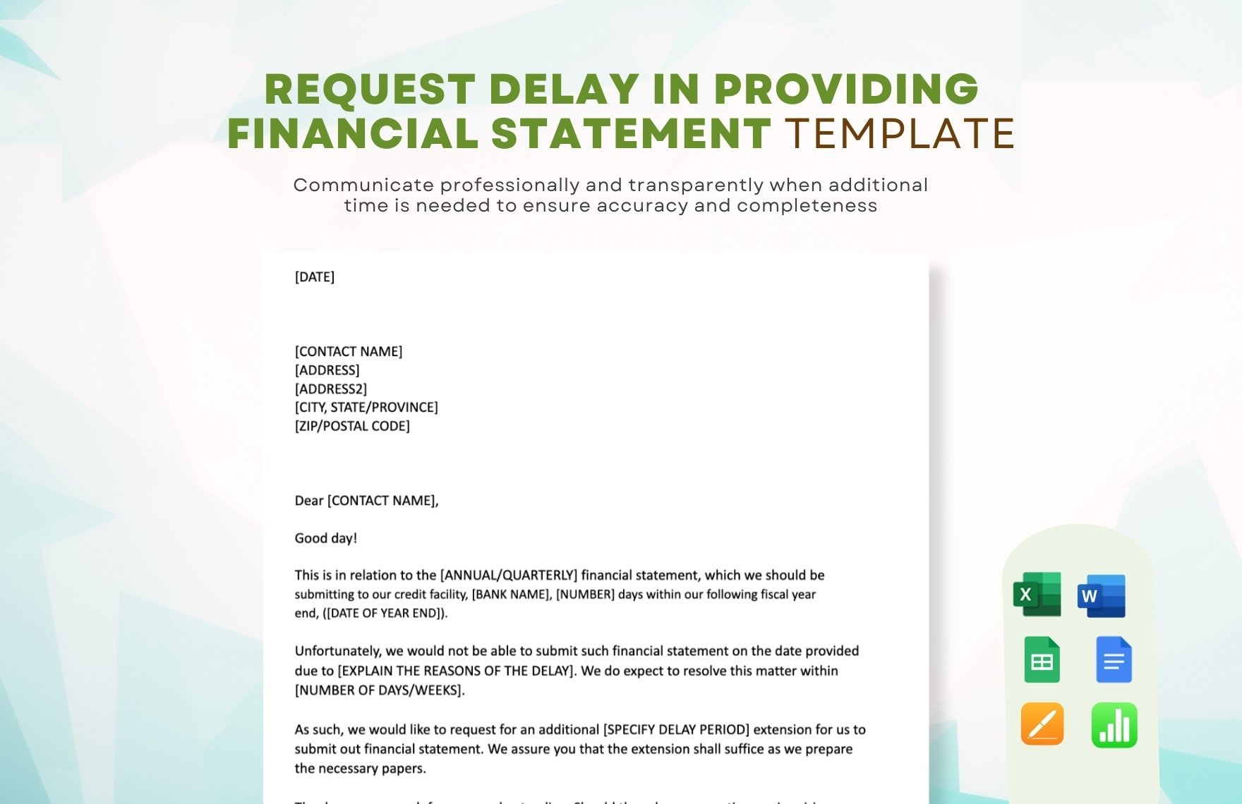 Request Delay In Providing Financial Statement Template