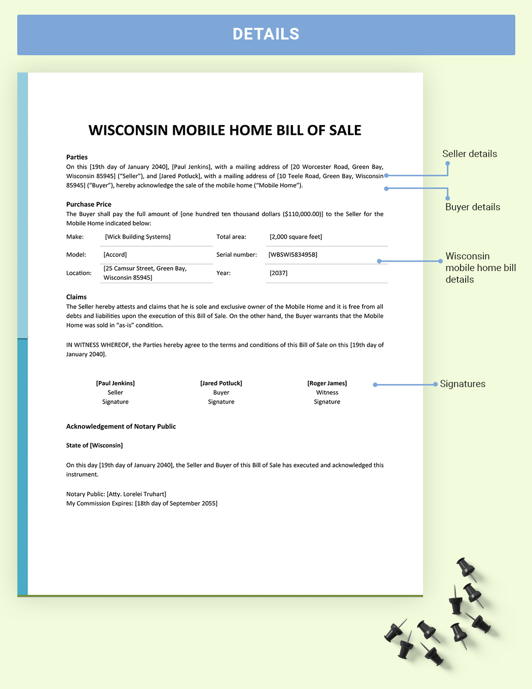 Wisconsin Mobile Home Bill Of Sale Template