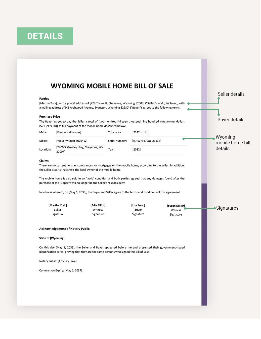 Wyoming Mobile Home Bill Of Sale Template