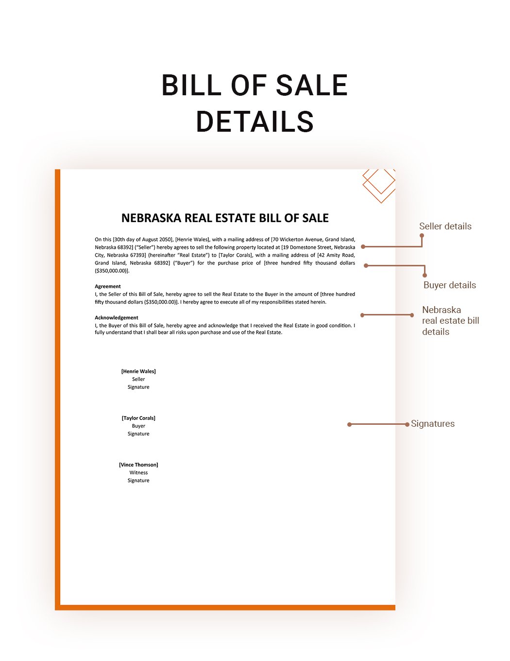 Nebraska Real Estate Bill of Sale Template