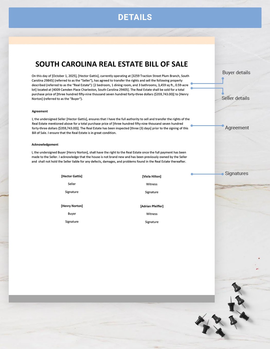South Carolina Real Estate Bill of Sale Template