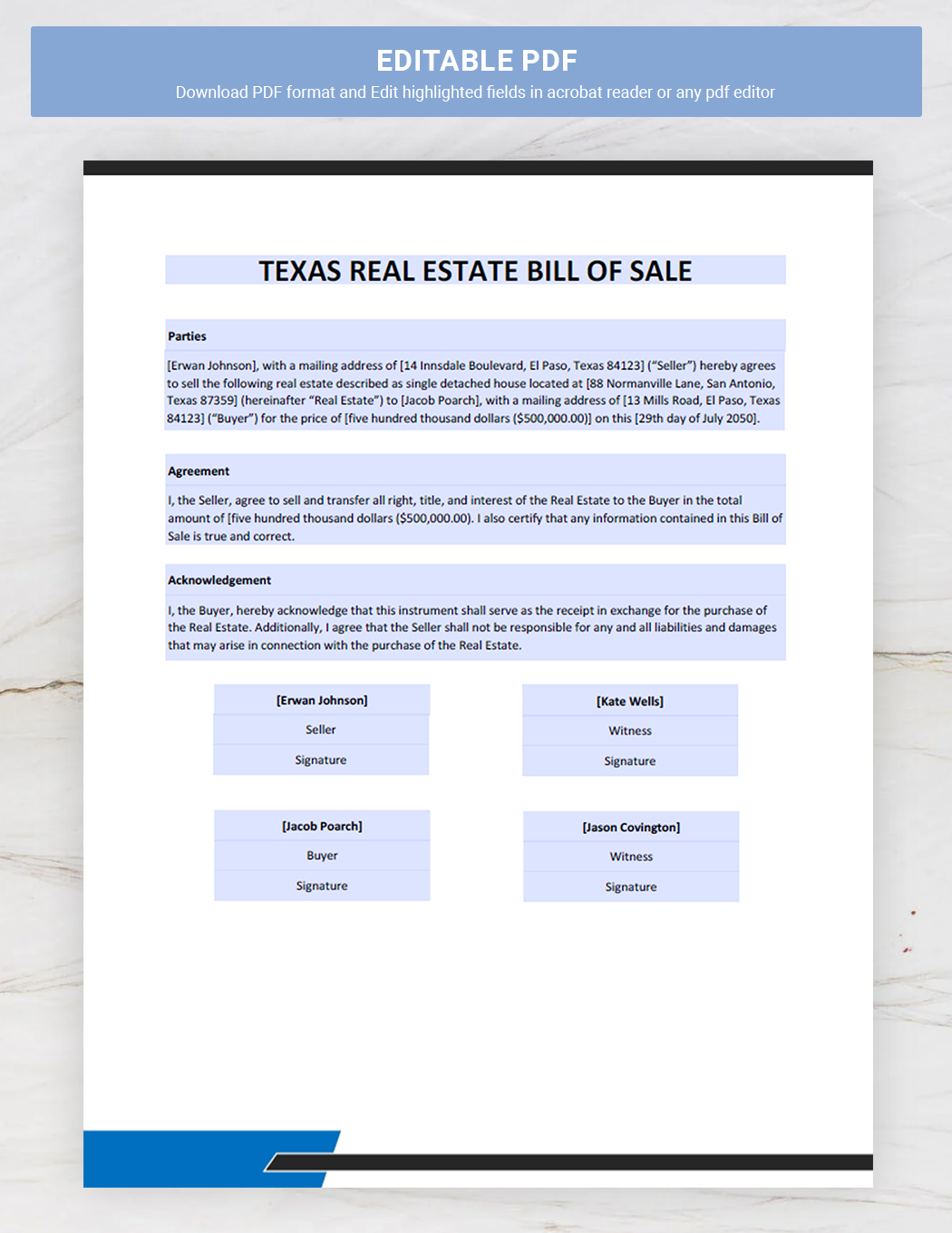 Texas Real Estate Bill of Sale Template