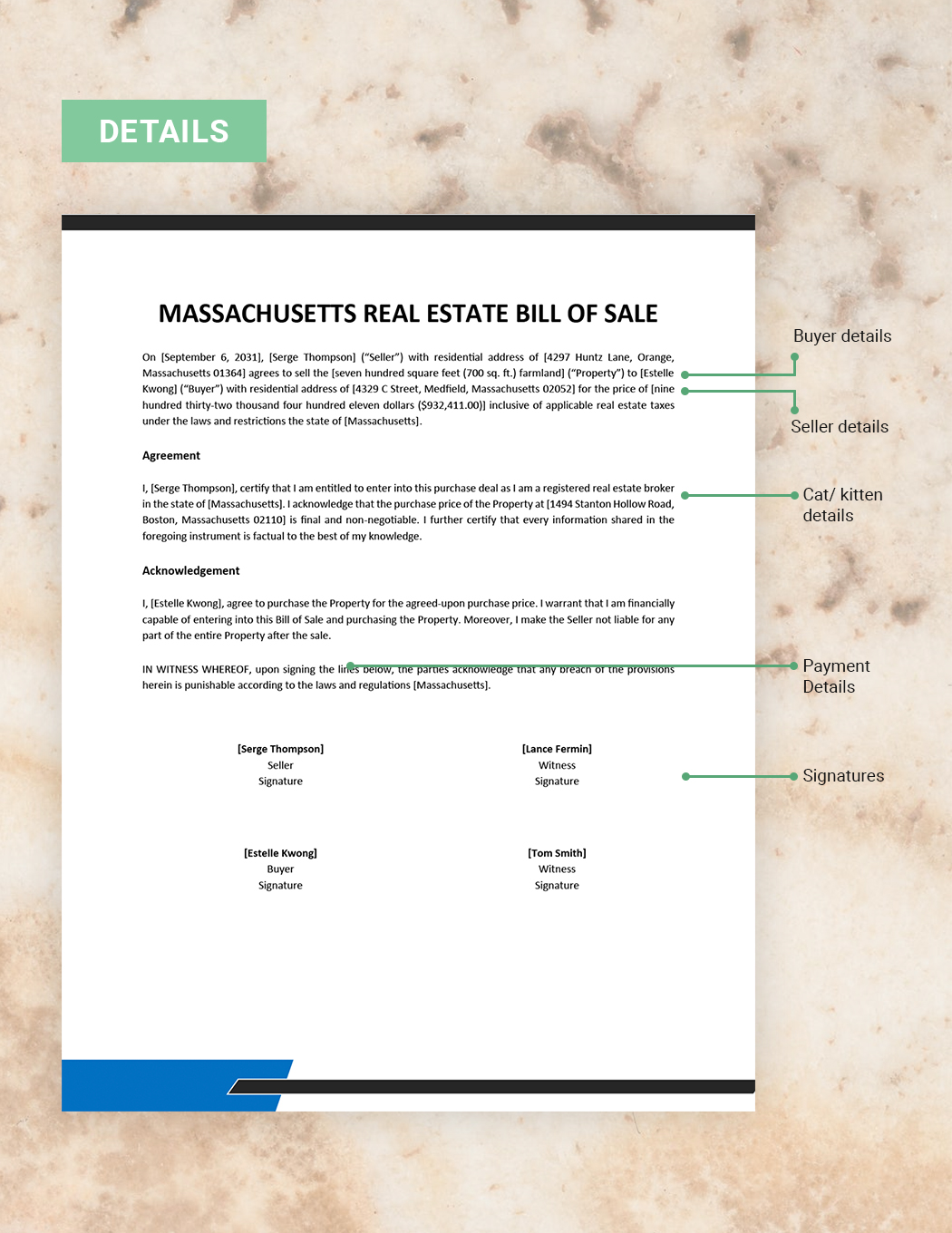 Massachusetts Real Estate Bill of Sale Template