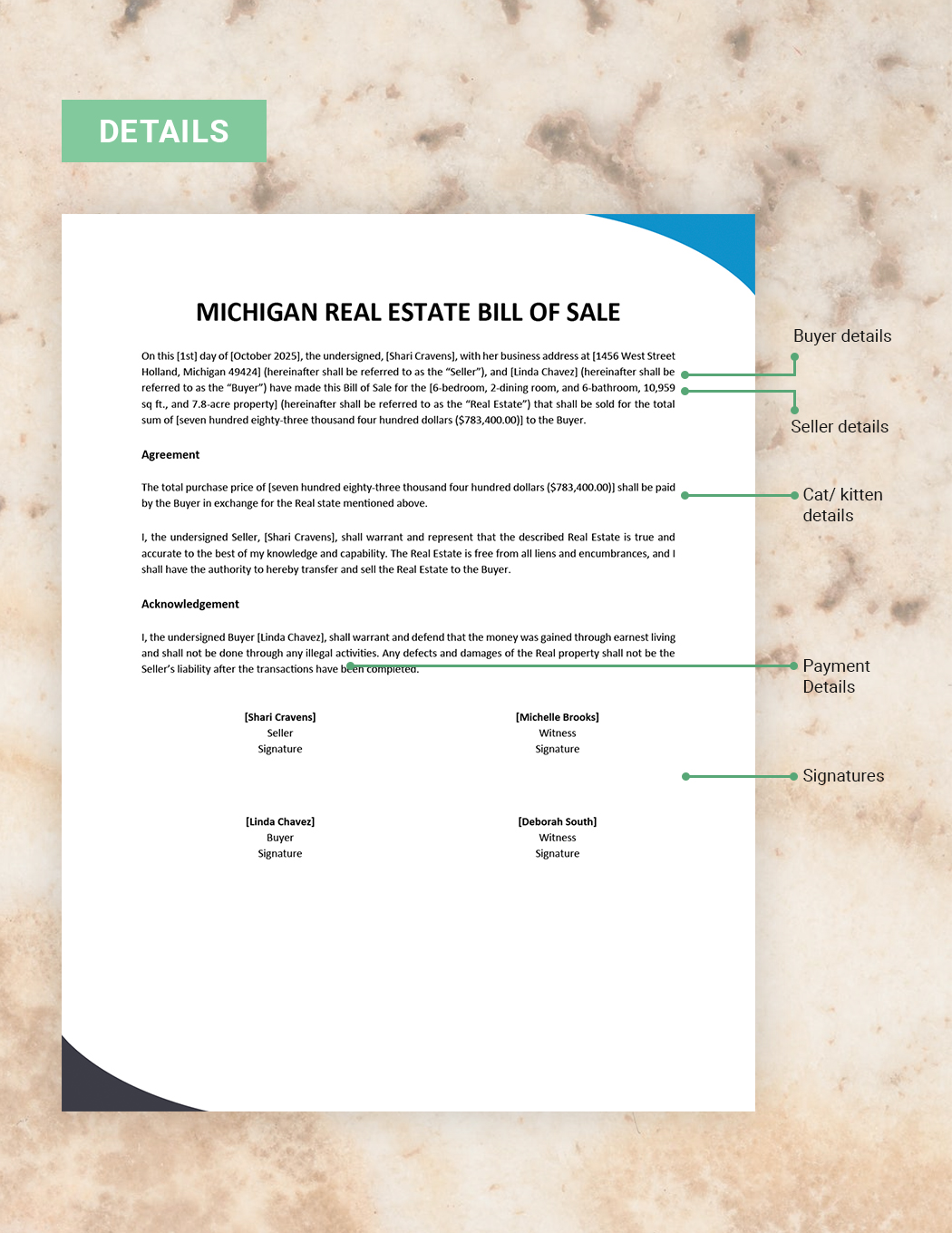 Michigan Real Estate Bill of Sale Template