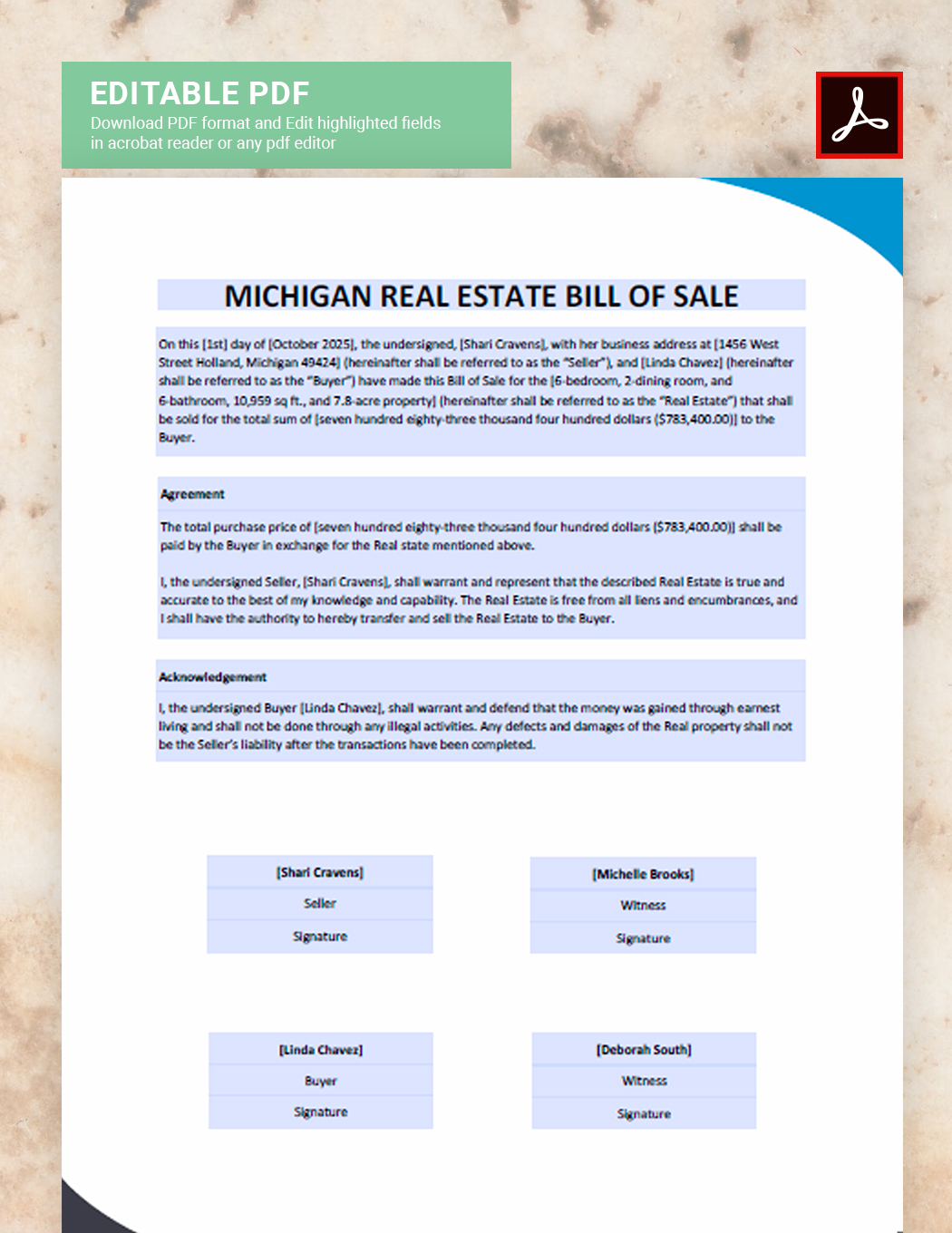 Michigan Real Estate Bill of Sale Template