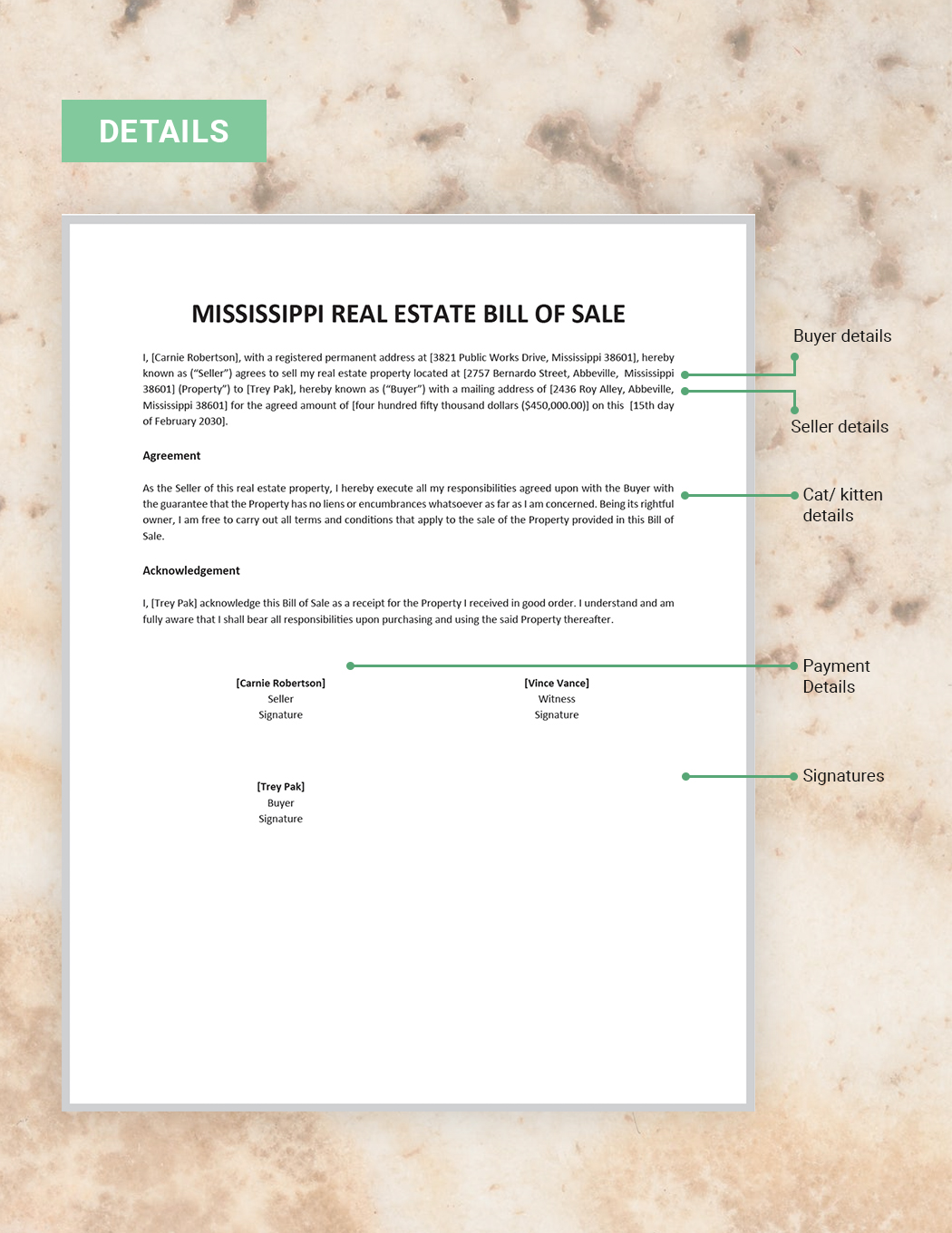 Mississippi Real Estate Bill of Sale Template