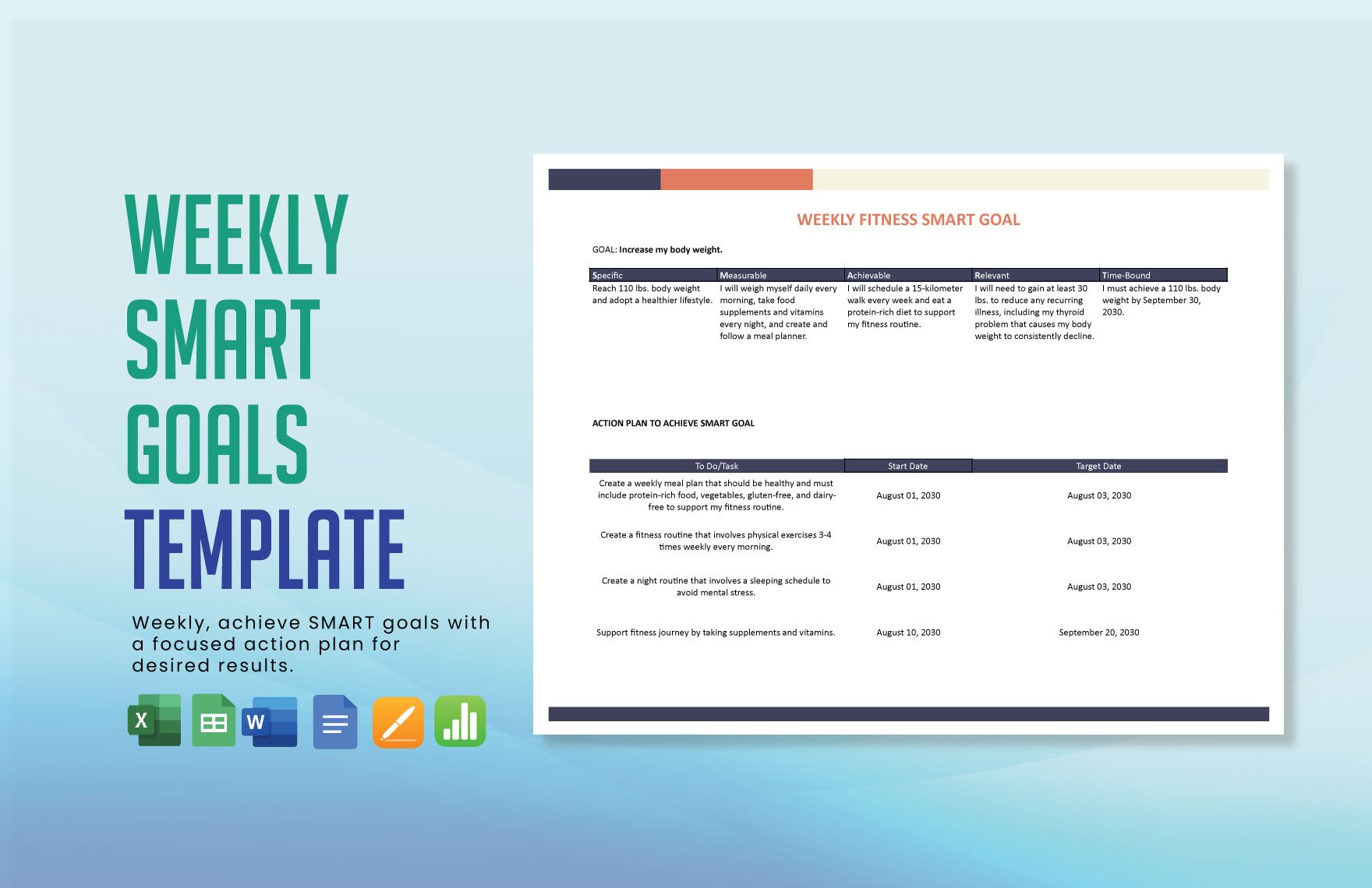 Weekly Smart Goals Template in Word, Google Docs, Excel, PDF, PowerPoint, Google Slides