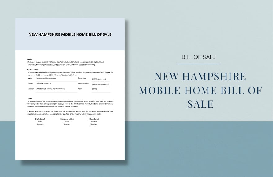 New Hampshire Mobile Home Bill Of Sale Template