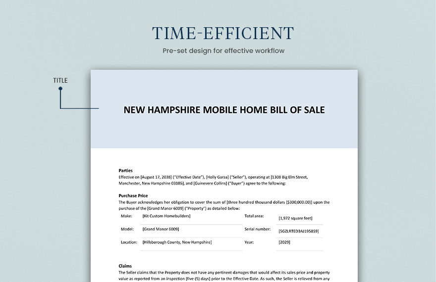New Hampshire Mobile Home Bill Of Sale Template