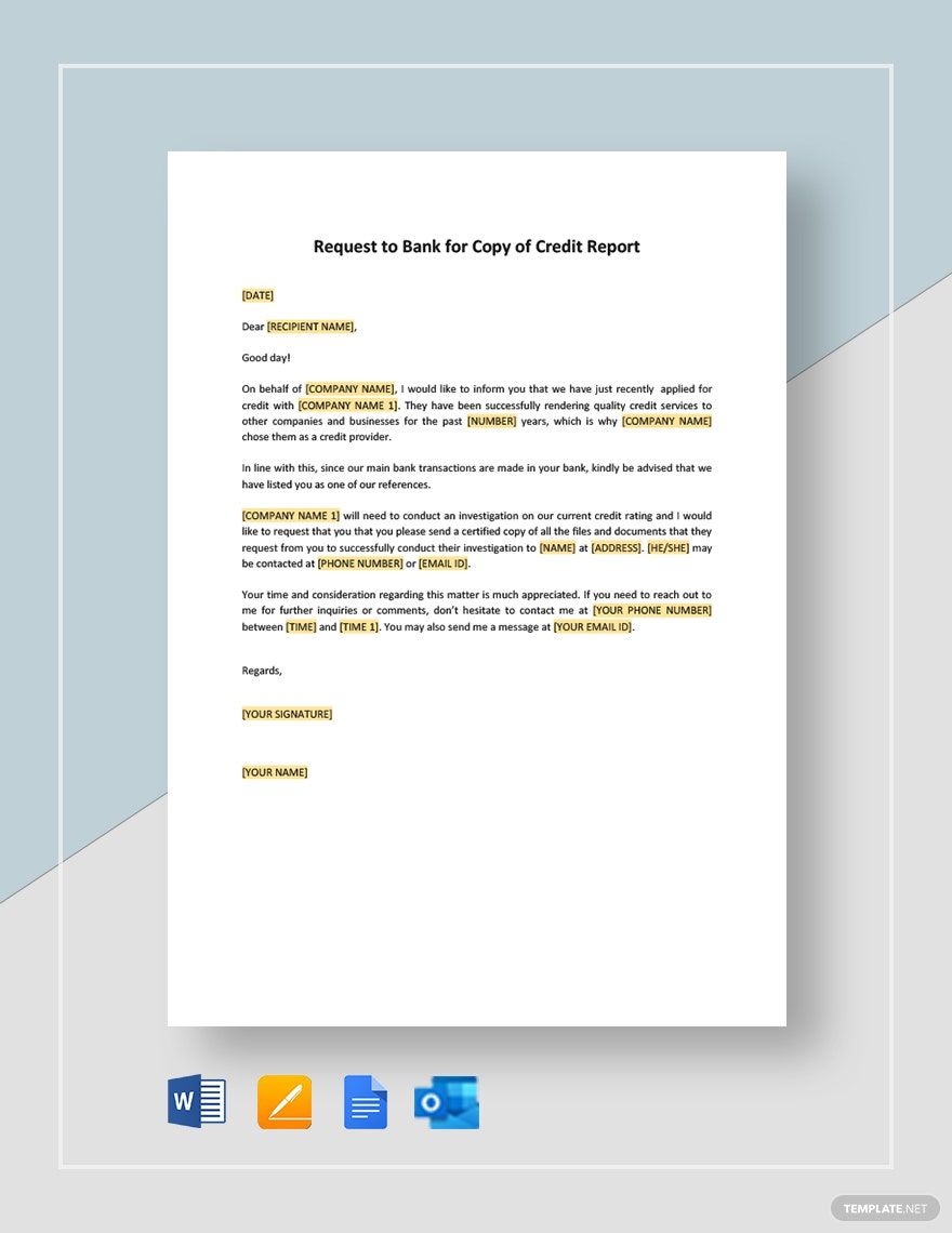 Free Request to Bank for Copy of Credit Report Template in Word, Google Docs, PDF, Apple Pages, Outlook