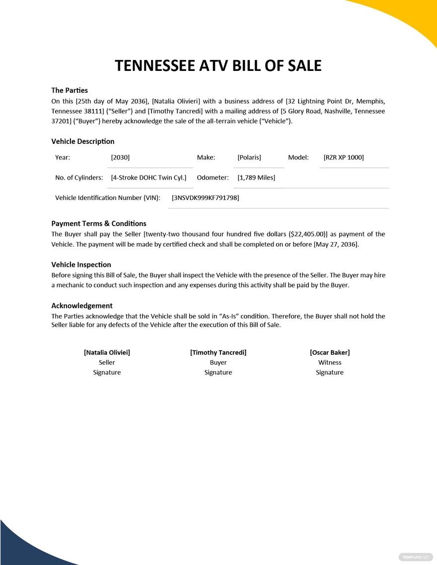 ATV Bill of Sale Templates Format, Free, Download