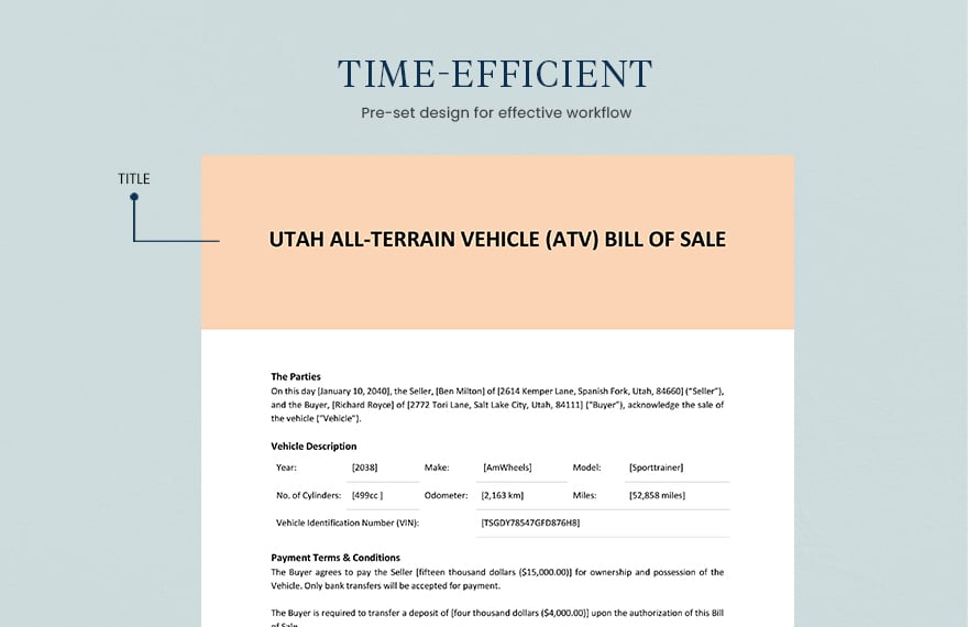 Utah ATV Bill Of Sale Template