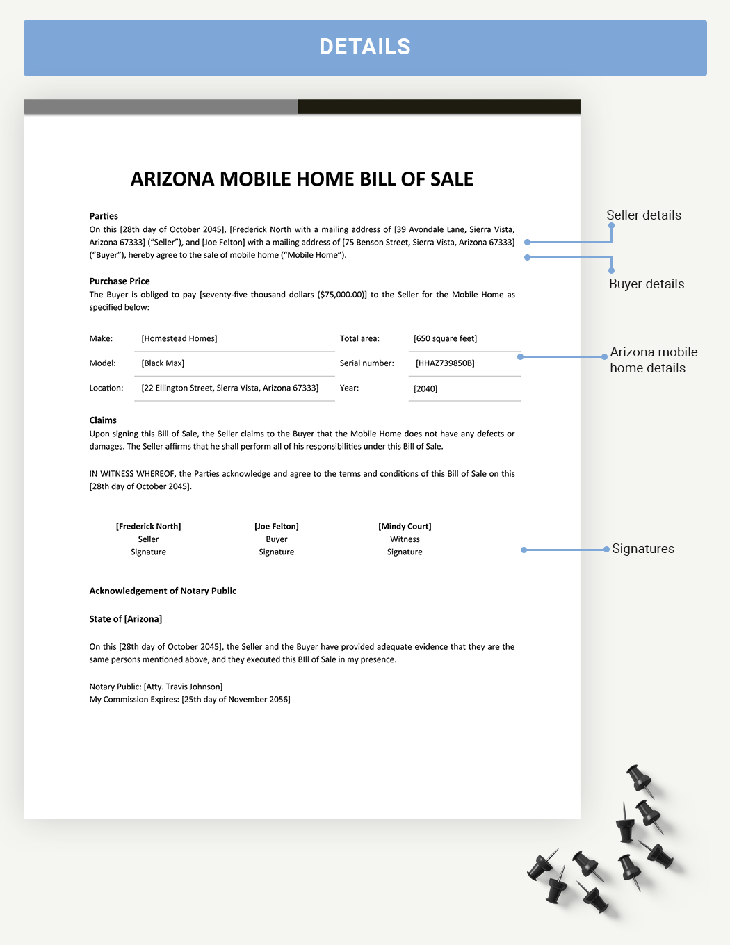 Arizona Mobile Home Bill Of Sale Template