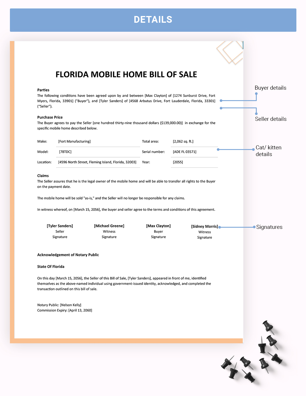 Florida Mobile Home Bill Of Sale Template