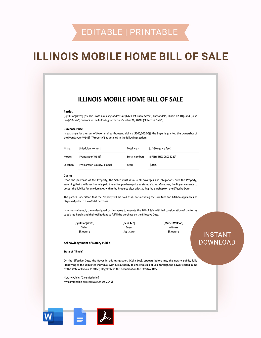 Illinois Bill Of Sale Template